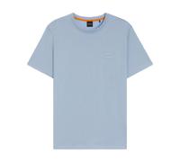 BOSS Cotton Slub T-shirt with Logo Detail Open Blue