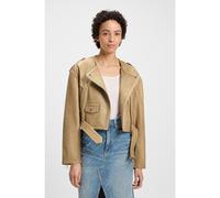 BOSS Cropped biker jacket in grained leather - Style C_Sadora, 50543026 Beige 8