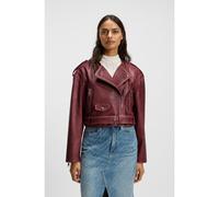 BOSS Cropped biker jacket in grained leather - Style C_Sadora, 50543026 Dark Red 6