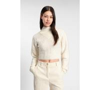 BOSS Cropped wool-blend sweater with layered neckline - Style Fisura, 50547903 White XXL