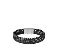 BOSS Cuff with tiger beads and braided black leather - Style SPHERE MIXED, HB1580786 Black pcs.