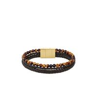 BOSS Cuff with tiger beads and braided brown leather - Style SPHERE MIXED, HB1580787 Brown pcs.