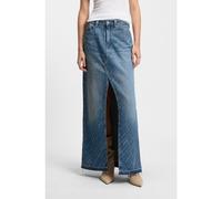 BOSS Denim skirt with logo pinstripe pattern and front slit - Style C_ DNM LONG SKIRT, 50542445 Blue Patterned 25