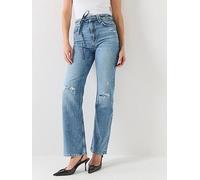 BOSS Distressed Denim Straight Leg Jeans, Blue, Size 32, Women Blue