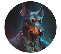 Boss Doberman Jigsaw Puzzles for Adults 1000 Piece Round Jigsaw Puzzle 1000 Pieces Family Activity, Brain Teaser, Home Decor, 67.5x67.5cm