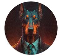 Boss Doberman Puzzles 1000 Pieces for Adults Round Jigsaw Puzzle 1000 Pieces Adult Game Gift Family Interactive Game Brain Challenge Gift 67.5x67.5cm