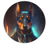 Boss Doberman Puzzles 1000 Pieces for Adults Round Jigsaw Puzzle 1000 Pieces Adult Game Gift Family Interactive Game Brain Challenge Gift 67.5x67.5cm