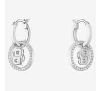 BOSS Double B Divine Silver Tone Drop Huggie Hoop Earrings 1580820