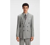 BOSS Double-breasted suit jacket in striped virgin wool - Style H-Huge-DB-254, 50558604 Grey Patterned 40L