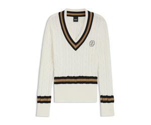 BOSS Equestrian cotton sweater with cable-knit structure - Style PAULA KNITWEAR JUMPER CABLE, B7W1002 Natural S