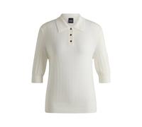 BOSS Equestrian ribbed-knit polo with oversized collar - Style COREY KNITWEAR POLO, B5W1002 Natural XXS