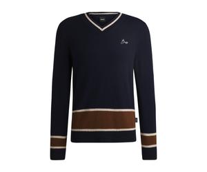BOSS Equestrian V-neck sweater in wool and cashmere - Style HARWARD KNITWEAR, B6M1003 Dark Blue L
