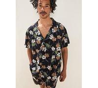BOSS Floral Printed Beach Shirt - Black, Black, Size S, Men Black