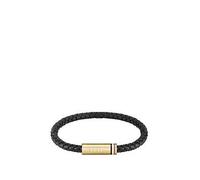 BOSS Gents Ares Single Braided Black Leather Bracelet, Black, Men Black