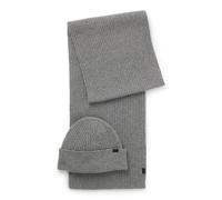 Boss Mens Boss Branded Wool-Blend Hat and Scarf Gift Set Silver 1 Size