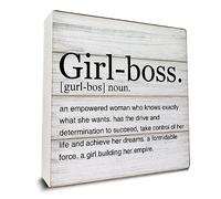 Boss Gift for Women Inspirational Girl Boss Definition Wooden Box Sign Girl Boss Desk Decorative Wooden Sign Decor for Desk Table Shelf 5 x 5 Inches