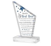 Boss Gifts Acrylic Trophy shape Boss Day Gifts for Men Women Office Leader Going Away Gift for Appreciation Plaque Funny Work Acrylic Male Desk Sign Birthday