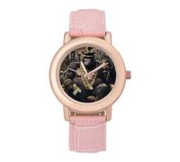 Boss Gorilla Watch for Women Pink Leather Strap Ladies Watches Round Case Three-Hand Wrist Watch