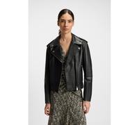 BOSS Grained-leather biker jacket with zips and studs - Style C_Sandy, 50541769 Black 10