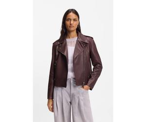 BOSS Grained-leather biker jacket with zips and studs - Style C_Sandy, 50541769 Bordeaux 16