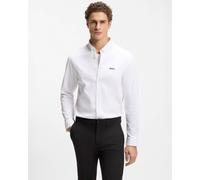 BOSS Green Mens Regular Fit Long Sleeve Logo Detail Shirt in White Cotton - Size Large