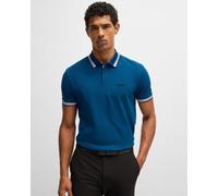 BOSS Green Paddy Mens Cotton-Piqué Polo Shirt with Contrast Logo - Blue - Size Large