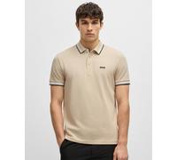 BOSS Green Paddy Mens Cotton-Piqué Polo Shirt with Contrast Logo - Open Beige 284 - Open Beige 284 - XXXL