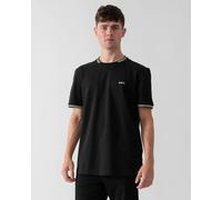BOSS Green Men's T-Shirt Taul Stretch-Cotton with Stripes & Logo Black Size 38/Regular
