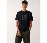 Men's BOSS Green Tee Logo Rib Mens T-shirt with Fineline Logo Artwork - Dark Blue 402 - Navy - Size: 38/Regular