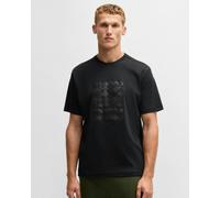 BOSS Green Tee Mens Interlock-Cotton T-Shirt with Circle Artwork - Black 001 - Black 001 - M