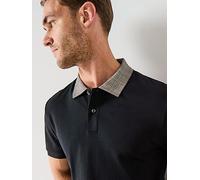 BOSS H-Parlay 302 Regular Fit Contrast Collar Polo Shirt, Black, Size S, Men Black