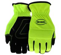 Boss High Dexterity High Visibility Work Glove for Men, Synthetic Leather Palm, Knuckle Protector, Spandex Backing, Abrasion Resistant, Green, Large (B52121-L)