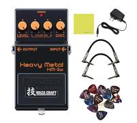 Boss HM-2W Waza Craft Heavy Metal Distortion Pedal Bundle with 2 Right Angle Patch Cables, 12 Guitar Picks, 9V Adapter & Polishing Cloth - Iconic Chainsaw Tone, Vintage & Custom Modes