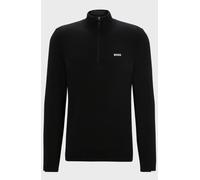 BOSS Jumper Mens Black Quarter Zip Knitwear With Logo - Ever-X Size M