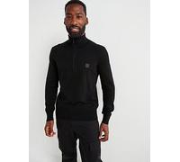BOSS Kanobix S Regular Fit 1/4 Zip Knitted Jumper, Black, Size 3Xl, Men Black