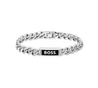 BOSS Kassy Men's Emblem Stainless Steel & Black Enamel ID Bracelet
