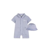 BOSS Kidswear button short jumpsuit bucket hat set - Blue 1-3-6-9-12
