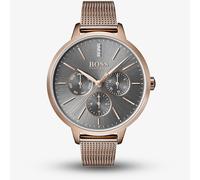 BOSS Analogue Multifunction Quartz Watch for Women SYMPHONY Collection with Carnation Gold Colored Stainless Steel Mesh Bracelet - 1502424