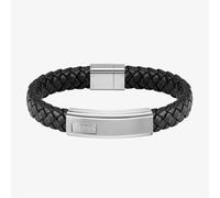 BOSS Lander Black Leather Braided Logo Bracelet 1580178M