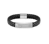 BOSS Lander Men's Black Leather 7" Braided Bracelet