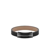 BOSS Leather cuff with enamel-filled logo plate - Style LUKE, 58129438 Black M