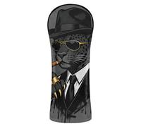 Boss Leopard Black Golf Head Cover Set Premium Leather Headcovers with Number Tag for Driver Fairway Wood Hybrid