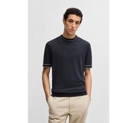 BOSS Linen-blend knit sweatshirt with tipping - Style H-Jiovanni, 50537639 Dark Blue M