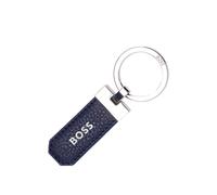 BOSS Logo key ring in navy grained leather and brass - Style Key ring Classic Grained Navy, 58138496 Dark Blue pcs.