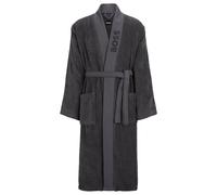 BOSS Logo-lapel dressing gown in long-fibre cotton - Style KIM-PLAIN-100S, KIM-PLAIN Dark Grey S