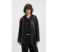 BOSS Long-length biker jacket in leather - Style Salaha, 50544445 Black 14