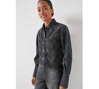 BOSS Cropped regular-fit blouse in crystal-embellished denim - Style C_SHIRT LS 1.0, 50548445 Black XL