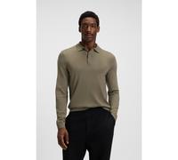 BOSS Long-sleeved knit polo sweater in Italian virgin wool - Style Lancione, 50476355 Brown S