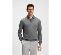 BOSS Long-sleeved knit polo sweater in Italian virgin wool - Style Lancione, 50476355 Grey XL