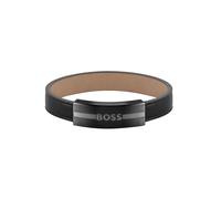 Boss Luke Black Leather Bracelet with Black IP Closure - S